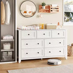 Commode moderne en bois à 7 tiroirs, grande commode de 137 cm de large avec tiroirs profonds et poignées métalliques pour chambre, entrée et couloir