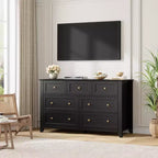 Commode moderne en bois à 7 tiroirs, grande commode de 137 cm de large avec tiroirs profonds et poignées métalliques pour chambre, entrée et couloir
