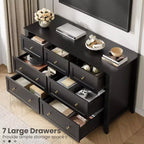 Commode moderne en bois à 7 tiroirs, grande commode de 137 cm de large avec tiroirs profonds et poignées métalliques pour chambre, entrée et couloir