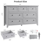 Commode moderne en bois à 7 tiroirs, grande commode de 137 cm de large avec tiroirs profonds et poignées métalliques pour chambre, entrée et couloir