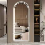Miroir de courtoisie moderne LED pleine longueur, arqué, avec lumières dimmables, autoportant ou mural pour chambre, maquillage, dressing-Panipeachy