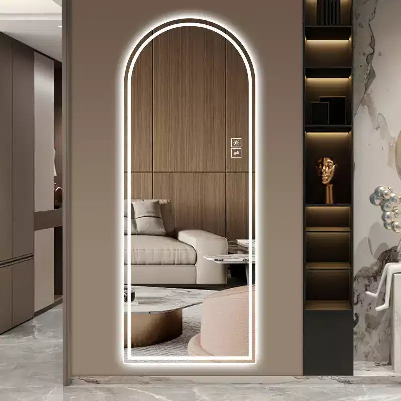 Miroir de courtoisie moderne LED pleine longueur, arqué, avec lumières dimmables, autoportant ou mural pour chambre, maquillage, dressing-Panipeachy
