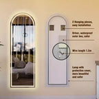 Miroir de courtoisie moderne LED pleine longueur, arqué, avec lumières dimmables, autoportant ou mural pour chambre, maquillage, dressing-Panipeachy