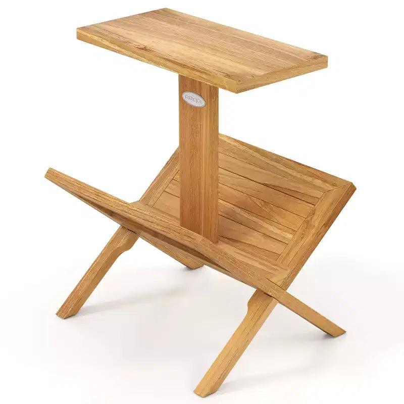 Costway Bibliothèque à 2 Niveaux Petite Étagère avec Cadre en Bois de Teck et Tapis Antidérapants
