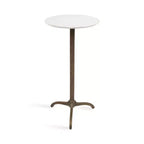 Kate and Laurel Henshall Marble and Metal Round Side Table, White and Bronze, 12x12x24