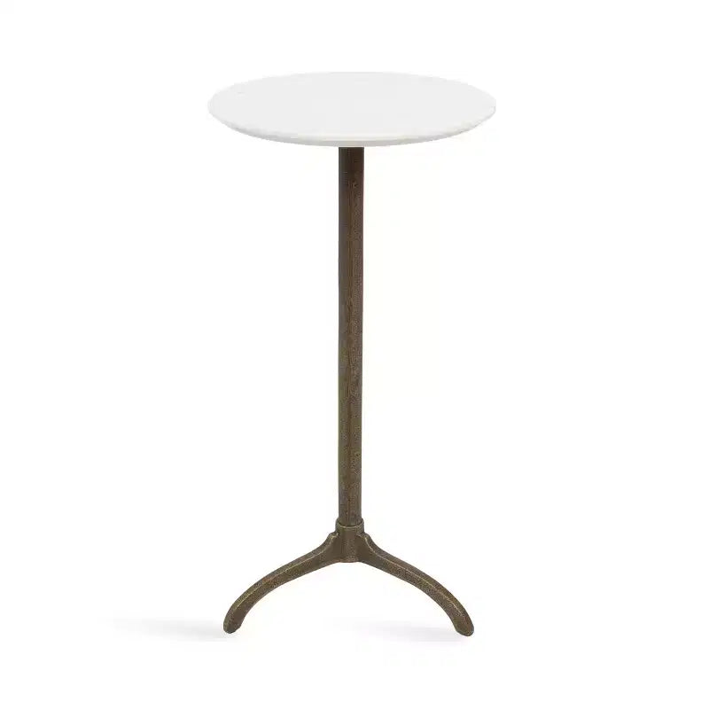 Table d'appoint ronde en marbre et métal Henshall de Kate et Laurel, blanc et bronze, 12x12x24