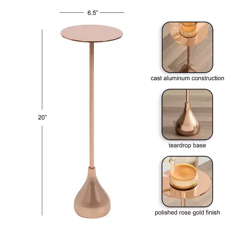 Table d'appoint en métal Hersi de Kate and Laurel, or rose, 7x7x20