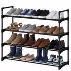 Étagère à chaussures en métal à 4 niveaux avec étagères réglables, organisateur de rangement de chaussures imperméable et antirouille pour placard et entrée, noir