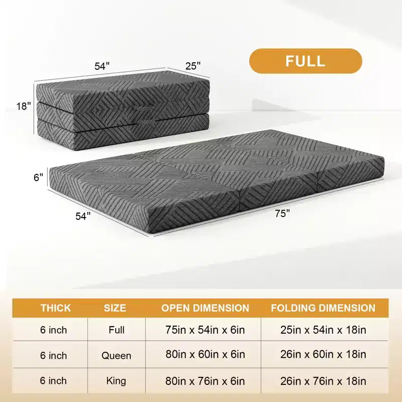 Dyonery Matelas en mousse à mémoire de forme pliable en trois de 15,2 cm avec housse lavable/sac de rangement/poignée, matelas pliable gris pour lit d'appoint/dortoir/camping