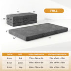 Dyonery Matelas en mousse à mémoire de forme pliable en trois de 15,2 cm avec housse lavable/sac de rangement/poignée, matelas pliable gris pour lit d'appoint/dortoir/camping