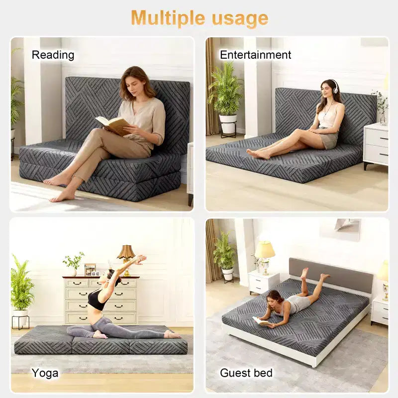 Dyonery Matelas en mousse à mémoire de forme pliable en trois de 15,2 cm avec housse lavable/sac de rangement/poignée, matelas pliable gris pour lit d'appoint/dortoir/camping
