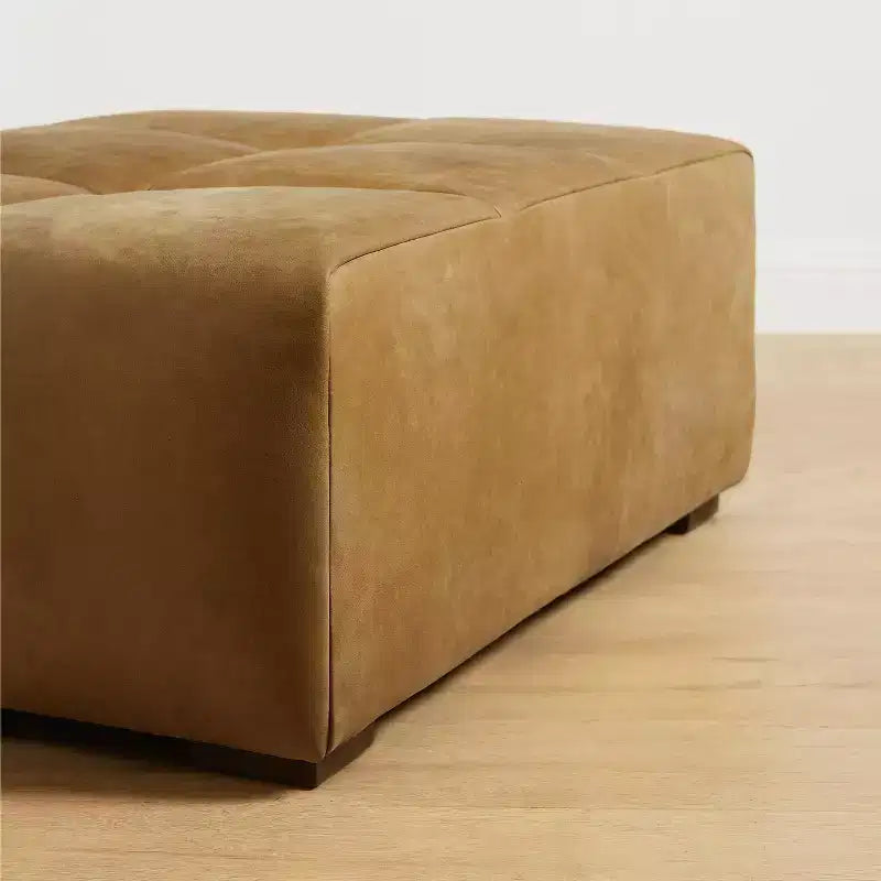 Art Leon Pouf en Cuir Véritable, Repose-Pieds Rembourré Vintage, Repose-Pieds Ottoman Rectangulaire pour Salon, Chambre à Coucher, Entrée