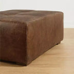 Art Leon Pouf en Cuir Véritable, Repose-Pieds Rembourré Vintage, Repose-Pieds Ottoman Rectangulaire pour Salon, Chambre à Coucher, Entrée