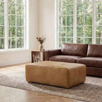 Art Leon Pouf en Cuir Véritable, Repose-Pieds Rembourré Vintage, Repose-Pieds Ottoman Rectangulaire pour Salon, Chambre à Coucher, Entrée