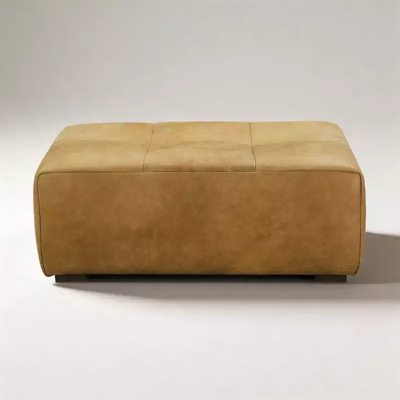 Art Leon Pouf en Cuir Véritable, Repose-Pieds Rembourré Vintage, Repose-Pieds Ottoman Rectangulaire pour Salon, Chambre à Coucher, Entrée