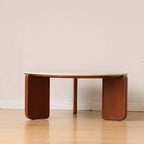 Table basse ronde GDFStudio Bellamy en bois massif avec plateau en pierre frittée