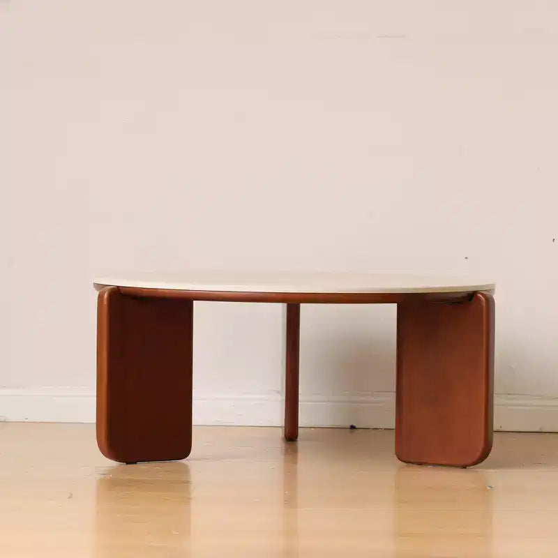 Table basse ronde GDFStudio Bellamy en bois massif avec plateau en pierre frittée