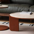 Table basse ronde GDFStudio Bellamy en bois massif avec plateau en pierre frittée