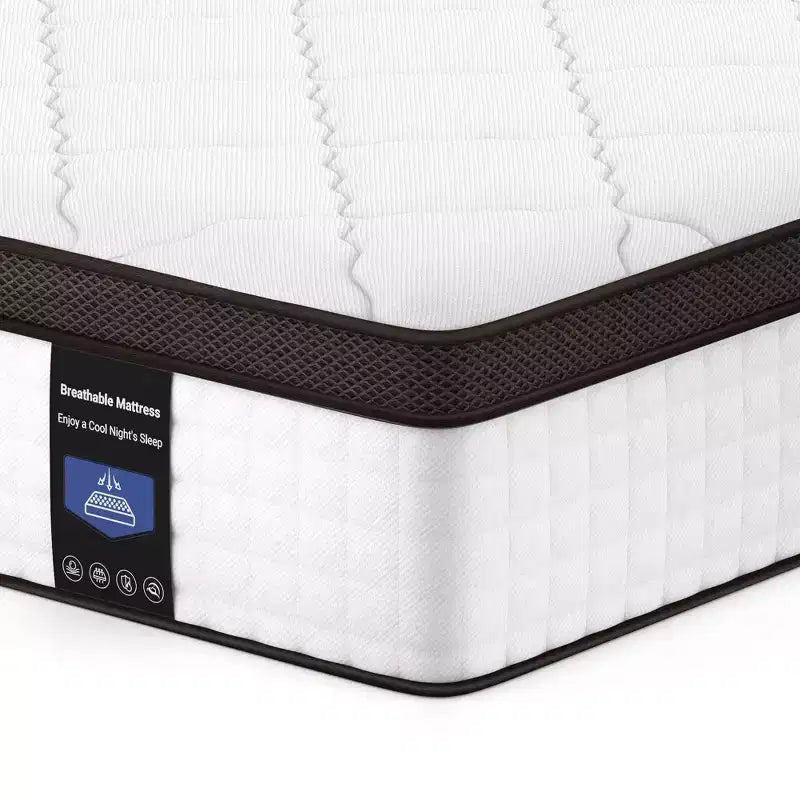 Matelas hybride Kescas Premium 14 pouces fermeté moyenne - Compatible avec sommier plateforme, sommier tapissier ou sommier à lattes