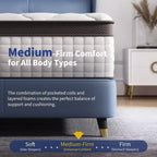 Matelas hybride Kescas Premium 14 pouces fermeté moyenne - Compatible avec sommier plateforme, sommier tapissier ou sommier à lattes
