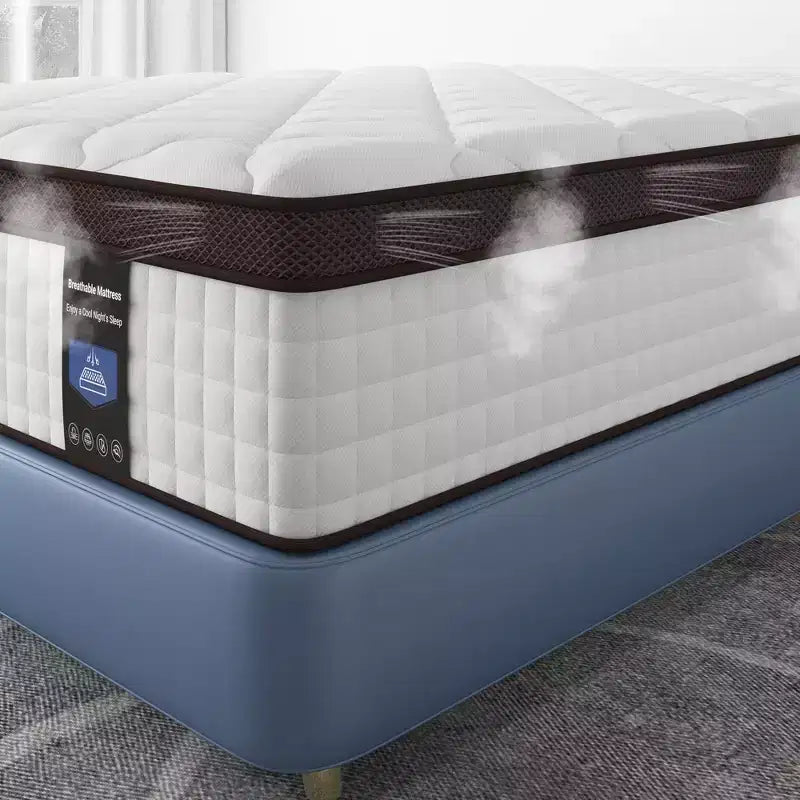 Matelas hybride Kescas Premium 14 pouces fermeté moyenne - Compatible avec sommier plateforme, sommier tapissier ou sommier à lattes