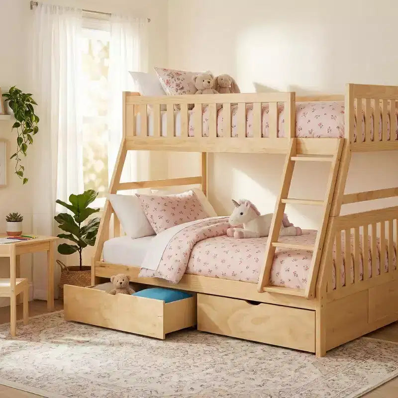Lit superposé Bradley GDFStudio en bois moderne, double/double, avec tiroirs de rangement