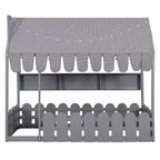 Lit au sol en forme de maison double Luxystar avec baldaquin éclairé, étagères de rangement et clôture