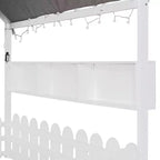 Lit au sol en forme de maison double Luxystar avec baldaquin éclairé, étagères de rangement et clôture