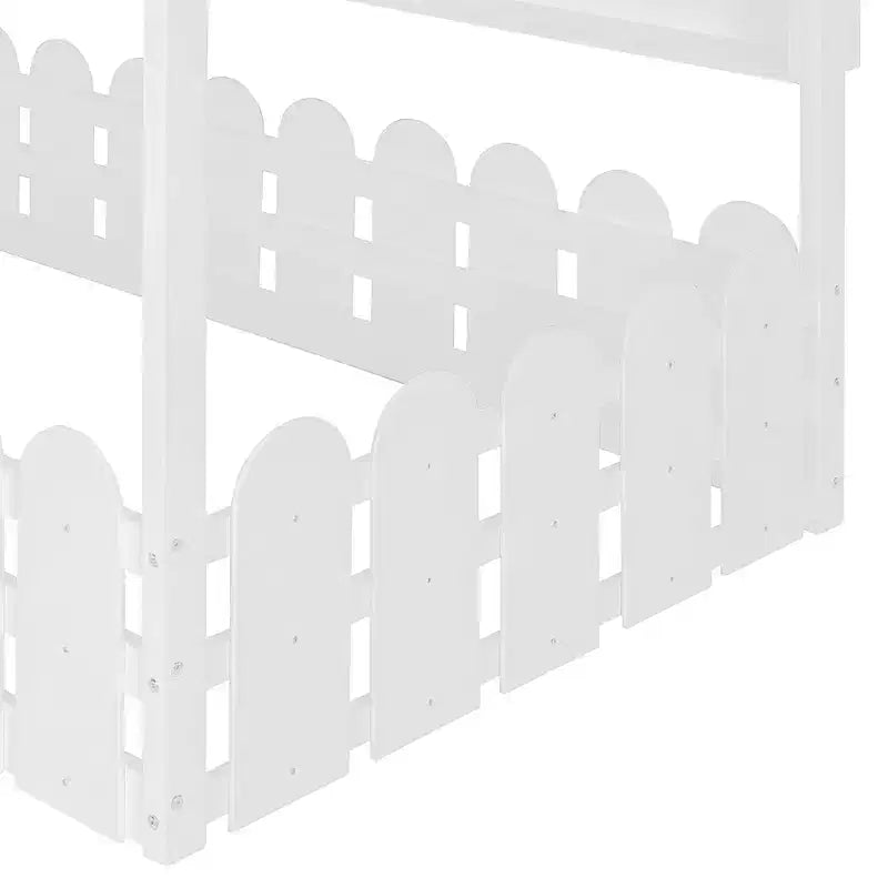 Lit au sol en forme de maison double Luxystar avec baldaquin éclairé, étagères de rangement et clôture