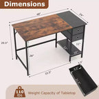 Costway Bureau d'ordinateur de 122 cm avec rangement, crochet pour casque, étagère et 2 tiroirs