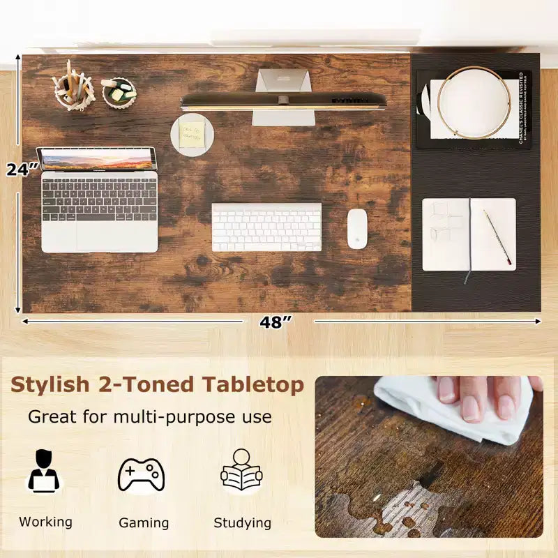 Costway Bureau d'ordinateur de 122 cm avec rangement, crochet pour casque, étagère et 2 tiroirs