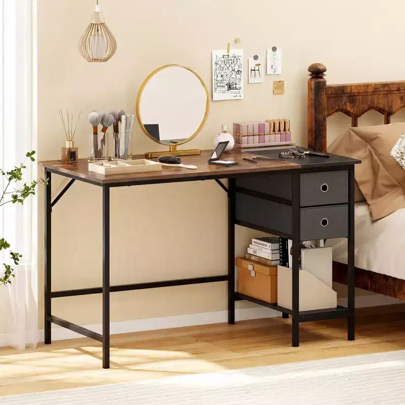 Costway Bureau d'ordinateur de 122 cm avec rangement, crochet pour casque, étagère et 2 tiroirs