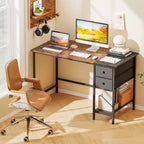 Costway Bureau d'ordinateur de 122 cm avec rangement, crochet pour casque, étagère et 2 tiroirs