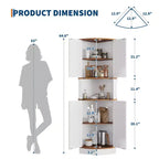 64.6 Armoire d'angle de ferme, meuble de rangement haut à 5 niveaux avec 4 portes de grange, placard de garde-manger autoportant pour salon et cuisine
