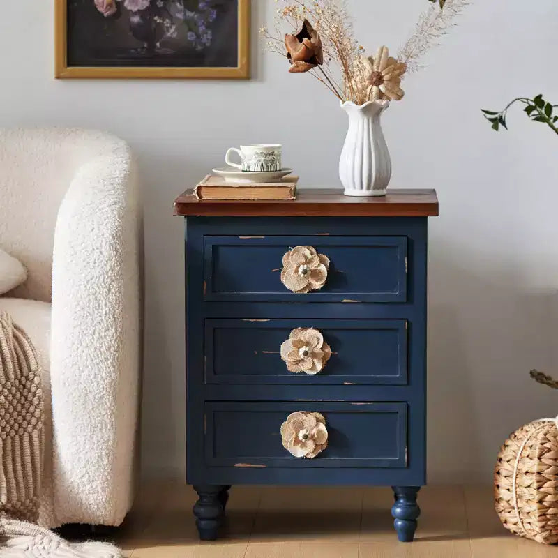 Table de chevet rustique à 3 tiroirs de style ferme vintage pour chambre à coucher ou salon