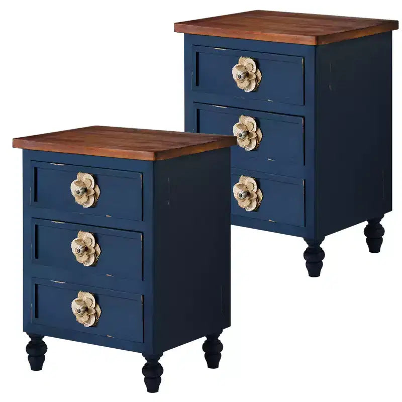Table de chevet rustique à 3 tiroirs de style ferme vintage pour chambre à coucher ou salon
