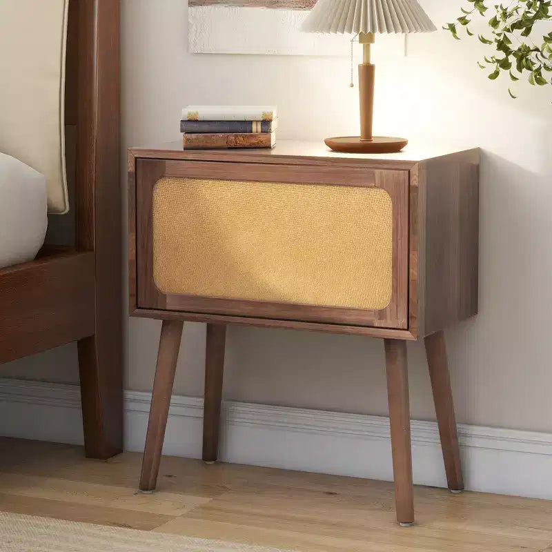 Table de chevet rotative cachée en rotin de style bohème pour chambre à coucher et salon