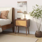 Table de chevet rotative cachée en rotin de style bohème pour chambre à coucher et salon