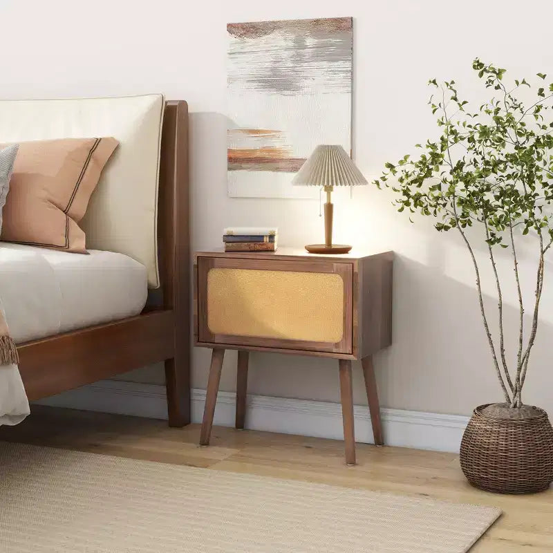 Table de chevet rotative cachée en rotin de style bohème pour chambre à coucher et salon