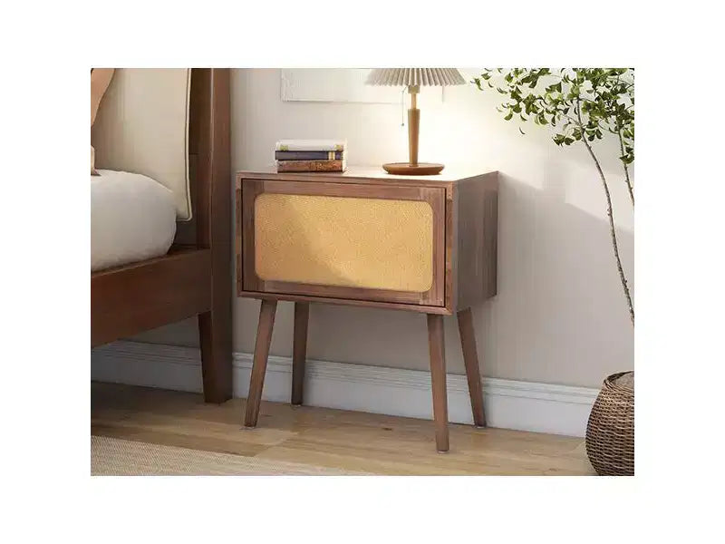 Table de chevet rotative cachée en rotin de style bohème pour chambre à coucher et salon