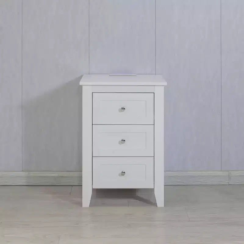 Table de chevet blanche à 3 tiroirs avec 3 ports USB pour chambre ou salon