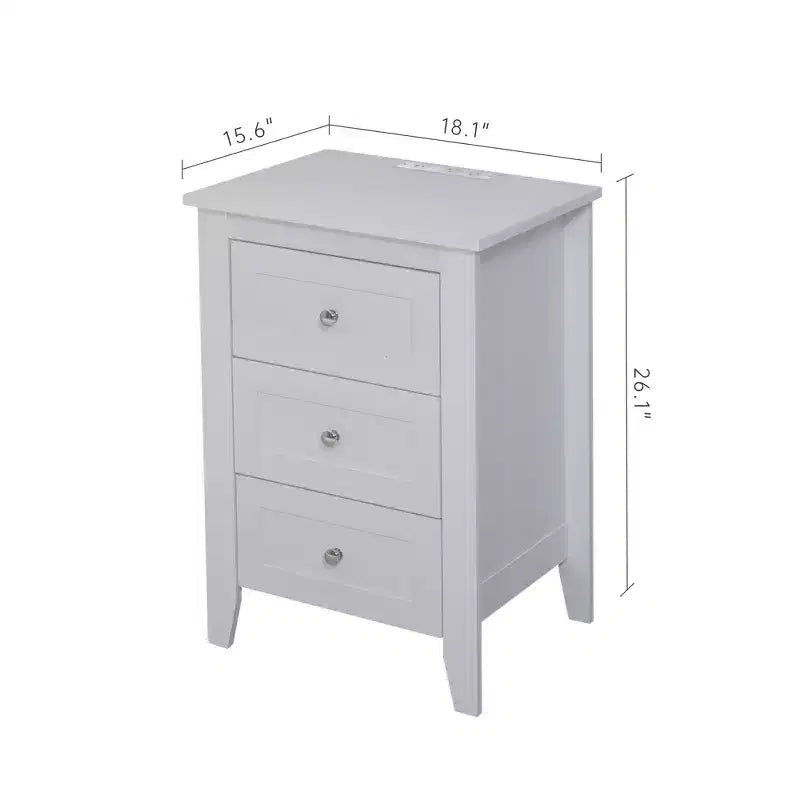 Table de chevet blanche à 3 tiroirs avec 3 ports USB pour chambre ou salon