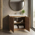 JVNOXK 40 Meuble-lavabo autoportant pour salle de bain avec évier en céramique blanche et 2 portes à fermeture amortie, contreplaqué