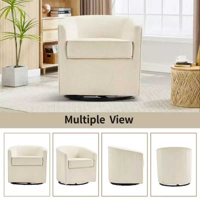 Fauteuil pivotant avec ottomane Bestier, fauteuil club de forme tonneau avec un design aux lignes épurées pour salon et chambre, fauteuil de lecture rond