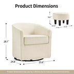 Fauteuil pivotant avec ottomane Bestier, fauteuil club de forme tonneau avec un design aux lignes épurées pour salon et chambre, fauteuil de lecture rond