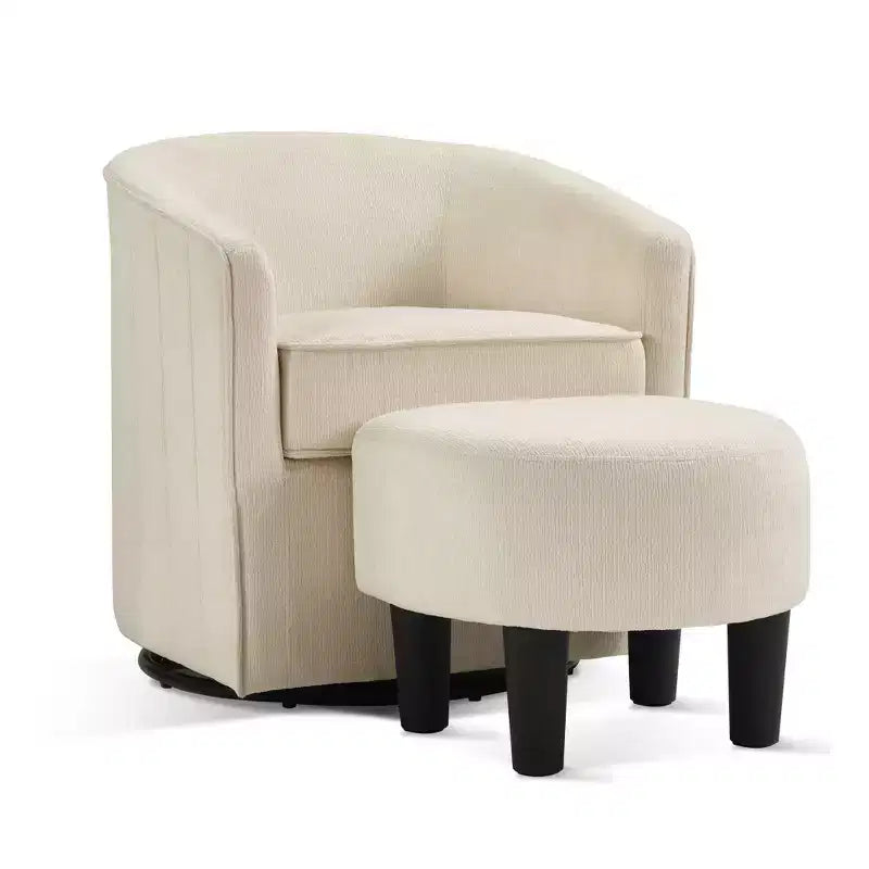 Fauteuil pivotant avec ottomane Bestier, fauteuil club de forme tonneau avec un design aux lignes épurées pour salon et chambre, fauteuil de lecture rond
