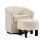 Fauteuil pivotant avec ottomane Bestier, fauteuil club de forme tonneau avec un design aux lignes épurées pour salon et chambre, fauteuil de lecture rond