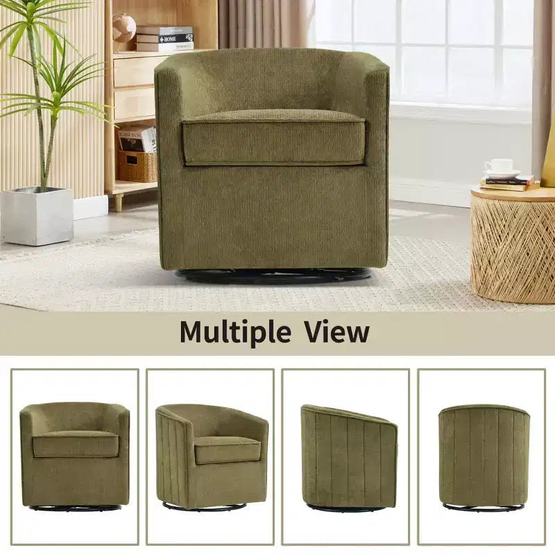 Fauteuil pivotant avec ottomane Bestier, fauteuil club de forme tonneau avec un design aux lignes épurées pour salon et chambre, fauteuil de lecture rond