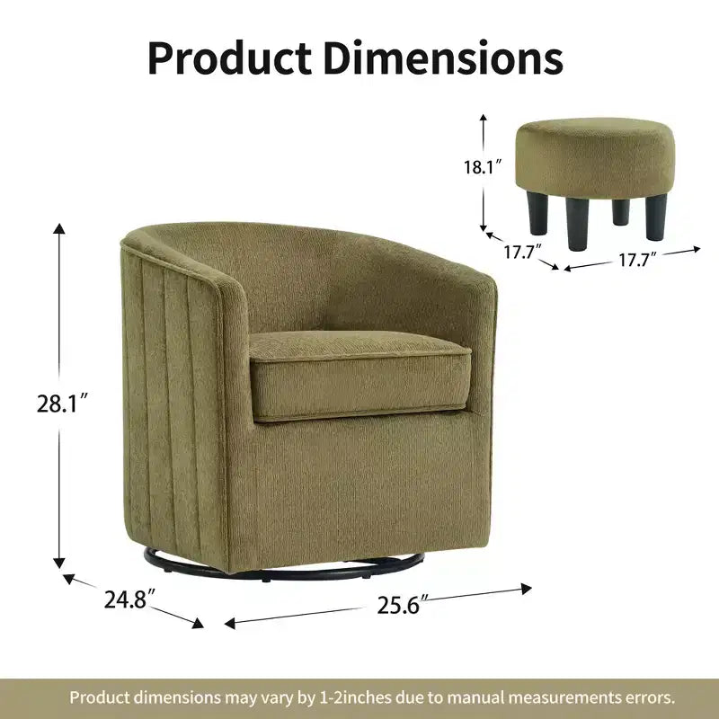 Fauteuil pivotant avec ottomane Bestier, fauteuil club de forme tonneau avec un design aux lignes épurées pour salon et chambre, fauteuil de lecture rond