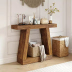 HOMCOM Console de Ferme, Table d'Entrée à 2 Niveaux avec Rangement et Plateau Épaissi pour Couloir, Salon, Derrière un Canapé, Marron Foncé